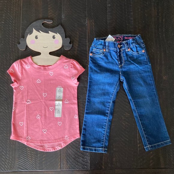 NWT heart tee and dark wash jeans 2T - Picture 2 of 11